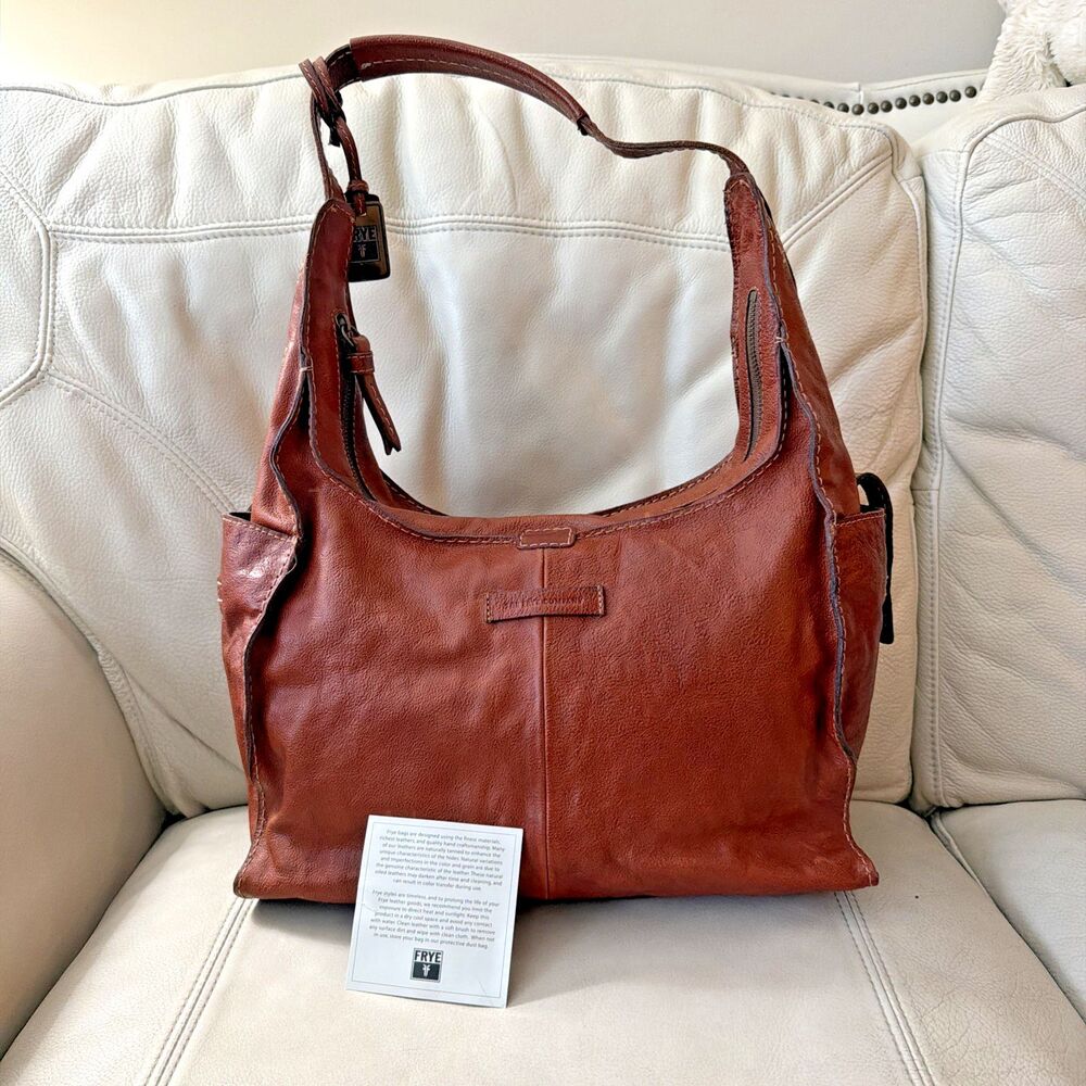 Frye Artisan Leather Hobo Bag Rustic Western Distressed Boho Whiskey NWT